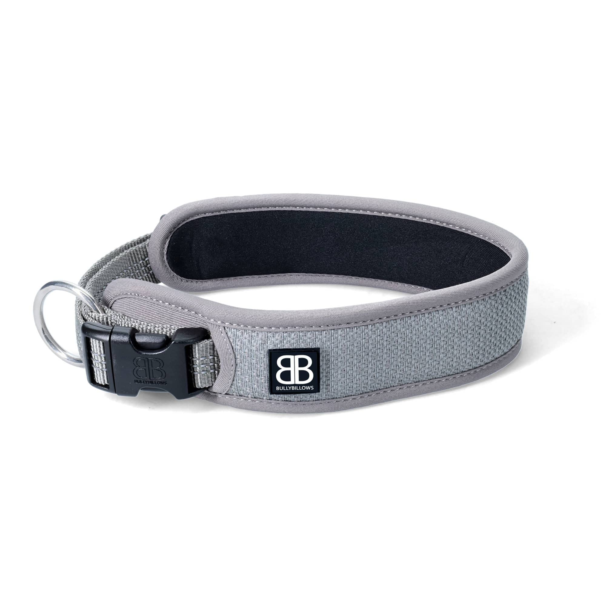 BullyBillows Active Light Cotton & Mesh Dog Collar, Lightweight and Adjustable, Comfortable for Dogs | Metal Grey | Medium