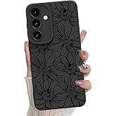 MZELQ for Samsung Galaxy S25 Case, Silicone Black Floral Flowers Sunflowers Cute Pattern, Camera Protection Soft Slim Phone Case for Girls Women -Black