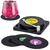 Valdivia Vinyl Record Coasters for Drinks with Records Player, Retro Album Coasters Set of 6, Funny New Home Decor for Housewarming Gifts, Music Lovers Presents, Cool Apartments Decoration Gifts Ideas