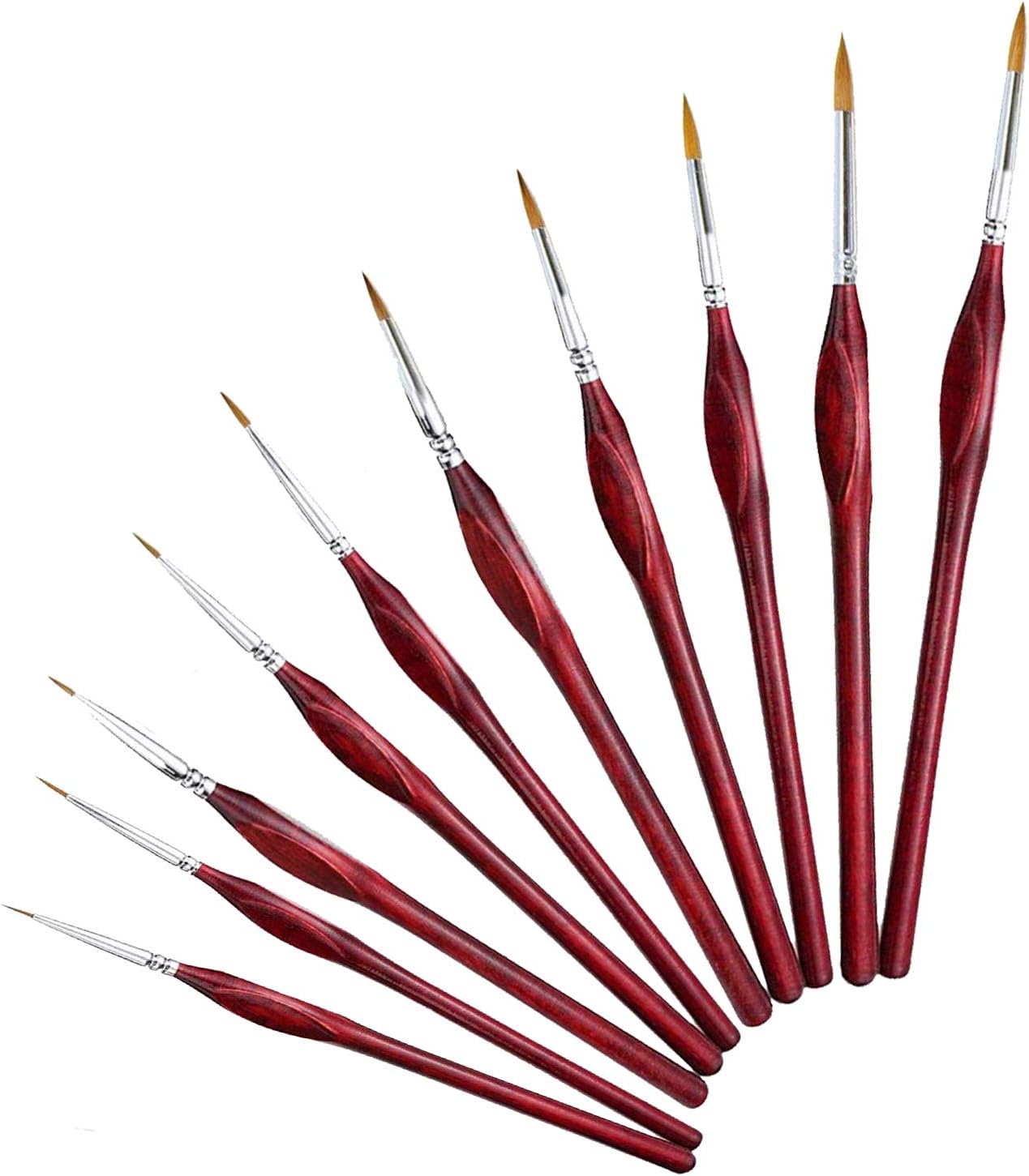 Fine Tip Detail Paint Brush Set of 10 - for Watercolor, Acrylic, Gouache, Oil, Enamel, Craft, Models or Face Painting - Miniature Brushes for Kids and Artists (Red)