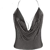 Gold Sexy Tops for Women Sparkly Deep V Neck Crop Tank Tops Cami Body Chain Top