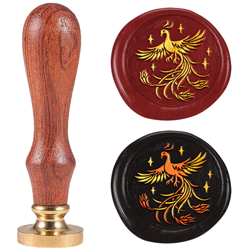 DELORIGIN 1" Wax Seal Stamp Phoenix, Retro Sealing Stamps Removable Brass Head with Wooden Handle Novelty Seal Stamp Sealing Wax for Envelope Greeting Card Gift Letter Invitations Decoration