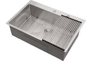 Talllor 33x22 Drop in Kitchen Sink - 33 Inch 16 Gauge Stainless Steel Topmount Kitchen Sink Single Bowl Deep Over Counter Rectangular Sinks Basin Round Corners #TLT-0039