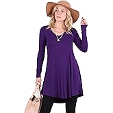 Popana Long Sleeve Tunic Tops for Women, Loose Fit Dressy Long Tops to Wear with Leggings, Soft Stretchy Tunic Top