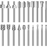 Wood Carving Bits Engraving Router Bit, 20pcs HSS Different Rotary Burr Set with 1/8"(3mm) Shank for Rotary Tools for DIY Woo