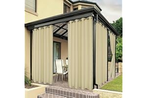 BONZER Waterproof Outdoor Curtains for Patio, Premium Thick Privacy Weatherproof Grommet Outside Curtains for Porch, Pergola, Cabana, 1 Panel, 54W x 84L inch, Cream