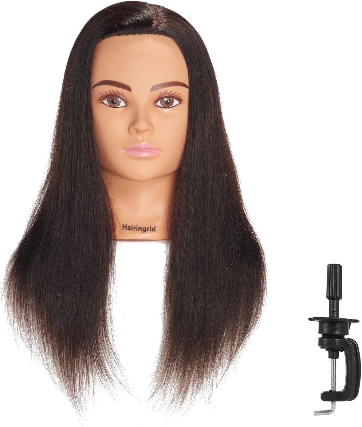 Hairingrid Mannequin Head 20"-22"100% Human Hair Hairdresser Cosmetology Mannequin Manikin Training Head Hair and Free Clamp Holder