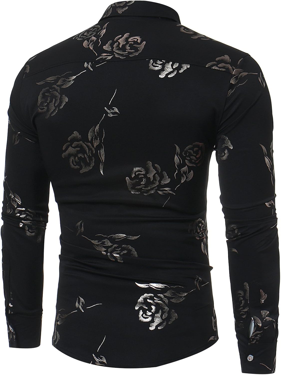 ZEROYAA Mens Hipster Gold Rose Printed Slim Fit Long Sleeve Dress Shirts/Prom Performing Shirts at  Men’s Clothing store