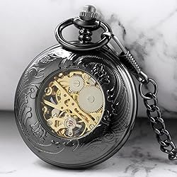 Whodoit Black Screw Design Mechanical Pocket Watch