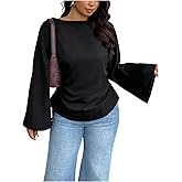 Floerns Women's Plus Size Elegant Bell Sleeve Blouse Tops Ruched Boat Neck Business Casual Shirts
