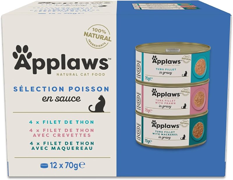 Nourriture Humide 100% Naturelle pour Chats Adultes, Sélection de Poissons en Sauce, Pack Mixte, 12 x 70g Boîtes
