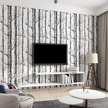 Amazon Com Birch Tree Wallpaper Non Woven Forest Trunk Wall Paper Murals For Kitchen Bathroom Living Room Decor 0 53m X 10m 5 3 Home Kitchen