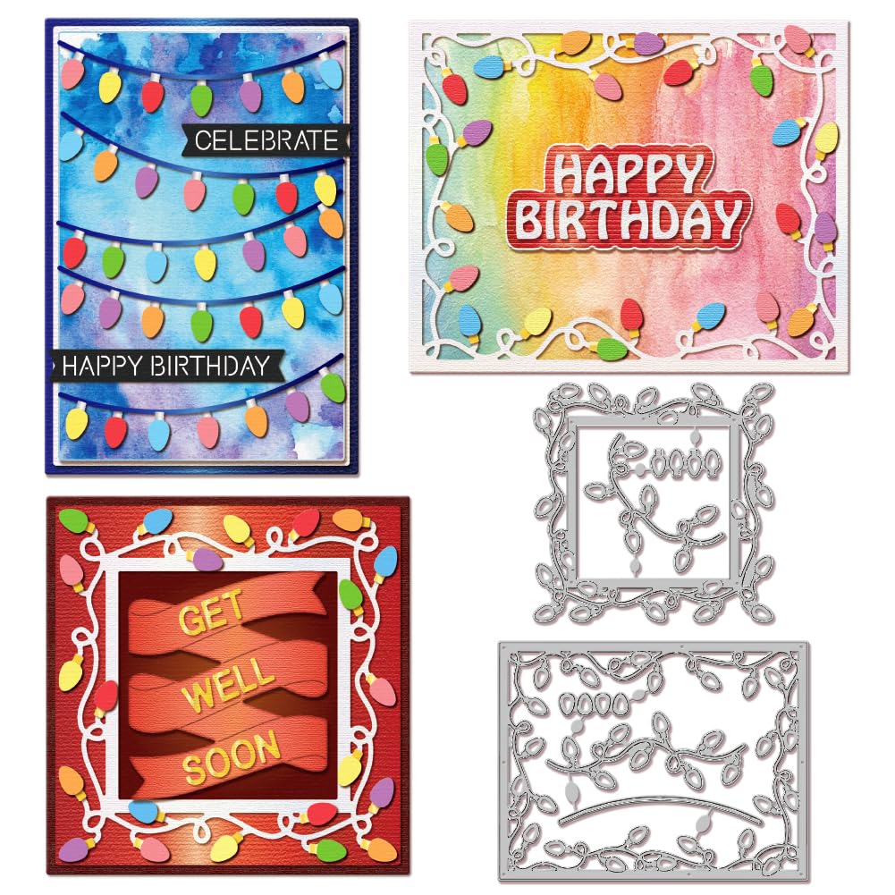 GLOBLELAND Lights Border Frame Cutting Dies for Card Making Lights Background Metal Die Cuts Rectangle Square Cutting Dies Templates for Scrapbooking Journal Embossing Paper Craft Decor