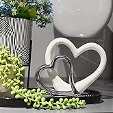 LCdecohome Valentine Decorations - Double Heart Sculpture Table Ornaments Anniversary Couple Gift for Her Home Decor Ceramic Heart Sculptures Figurine 7.5 * 1.75 * 6 inch