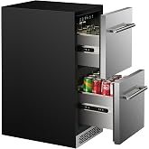 Vesgolden 15 Inch Outdoor Drawer Fridge, Under Counter Double Drawer Beverage Refrigerator, 3.39 Cu.Ft., Silver, BC-96WS