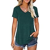 Amoretu Women V Neck T-Shirt Casual Short Sleeve Plain Tee Shirts Blouses