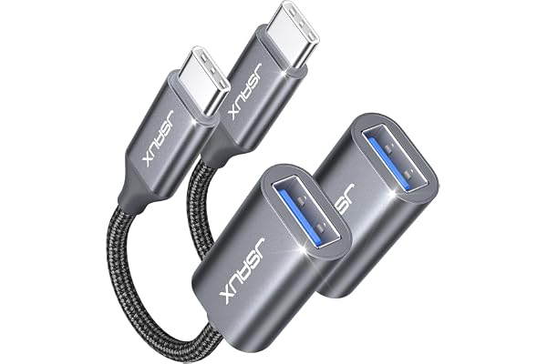JSAUX 2 Pack USB C to USB Adapter, Type C to USB 3.0 OTG Cable, Compatible with Thunderbolt 3 for iPhone 17/16/15/Pro/Max/Plu
