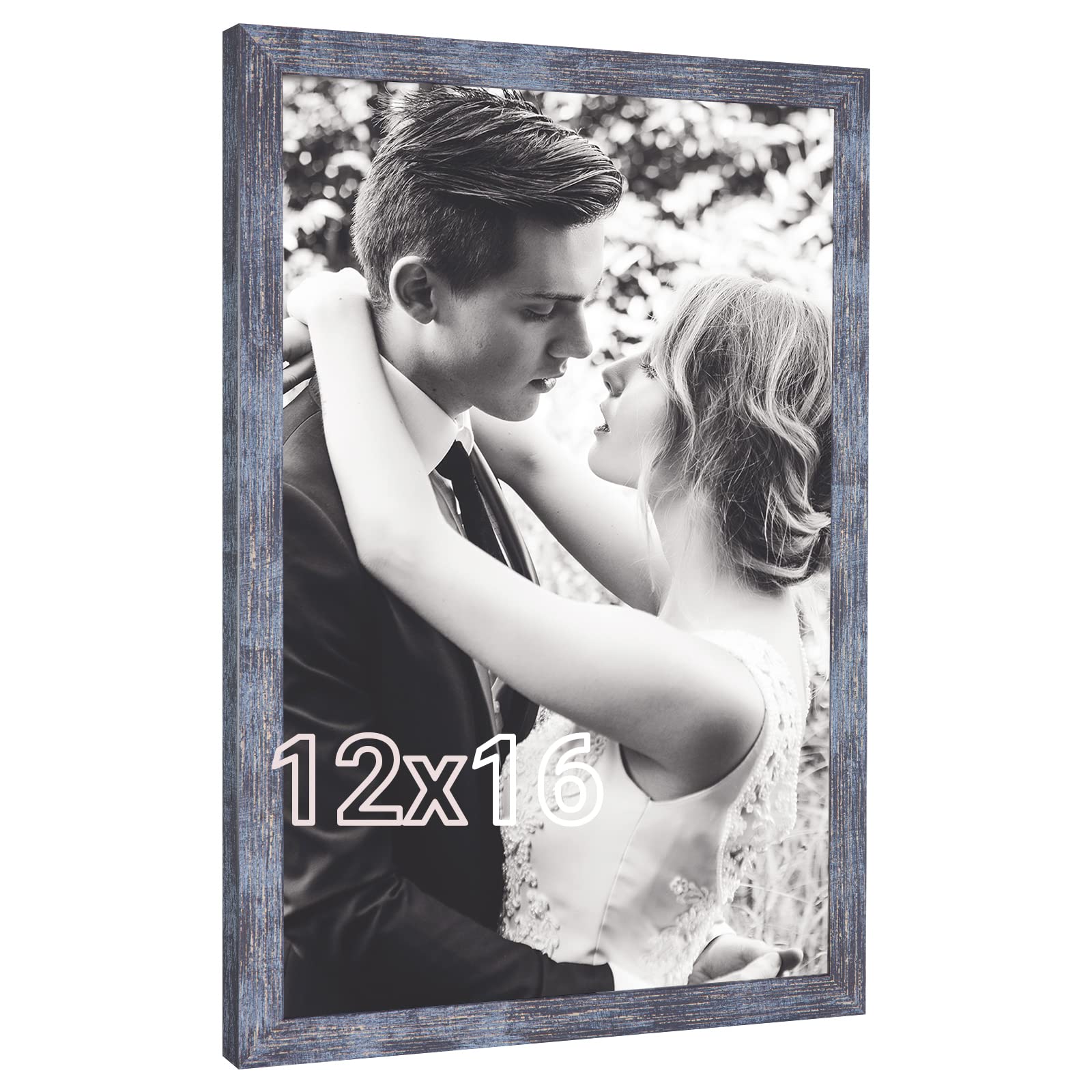 Photo 1 of 12x16 Picture Frame Blue, Rustic 16x12in Poster frame, Retro Navy Blue 12 by 16 Canvas Frame, Large Gallery Family Concert Portrait Photo Frame, Anniversary/Birthday/Wedding/Thank you/Christmas Gift