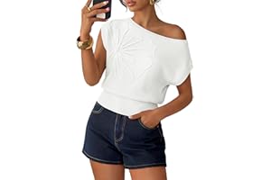 ZESICA Women's Summer Off Shoulder Short Sleeve Sweater Vest 2026 Floral Knit Loose Going Out Tops Trendy Cute Clothes