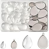 MakemadeDIY Stainless Steel Bezel Pendant Trays and Glass Clear Cabochons for Necklaces Making, Mix Shaped Charms Bulk Photo Jewelry Making for Earrings Crafts
