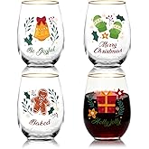 Christmas Wine Glasses Cups Set of 4, 20oz Vintage Funny christmas Pattern Design for Women Men Family Friends - Clear Wine Milk Drinkware Party Gifts
