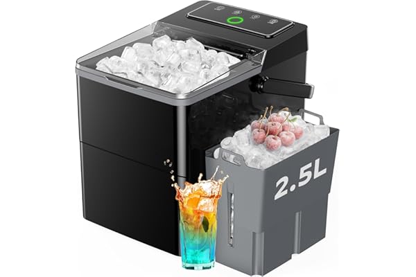 Silonn Ice Maker Countertop with Expandable 2.5L Ice Basket & 1.8L Water Tank, 9 Bullet Ice Cubes in 6 Mins, Portable Ice Maker with LED Touch Control, Self-Cleaning, 2 Ice Sizes for Home Kitchen