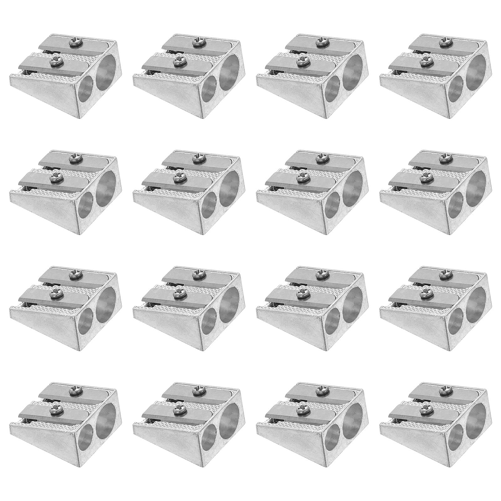 PATIKIL Metal Pencil Sharpeners, 12 Pack Aluminum Alloy Handheld Mini Manual Pencil Sharpener with Double Holes for Office Classroom Art Painting, Silver