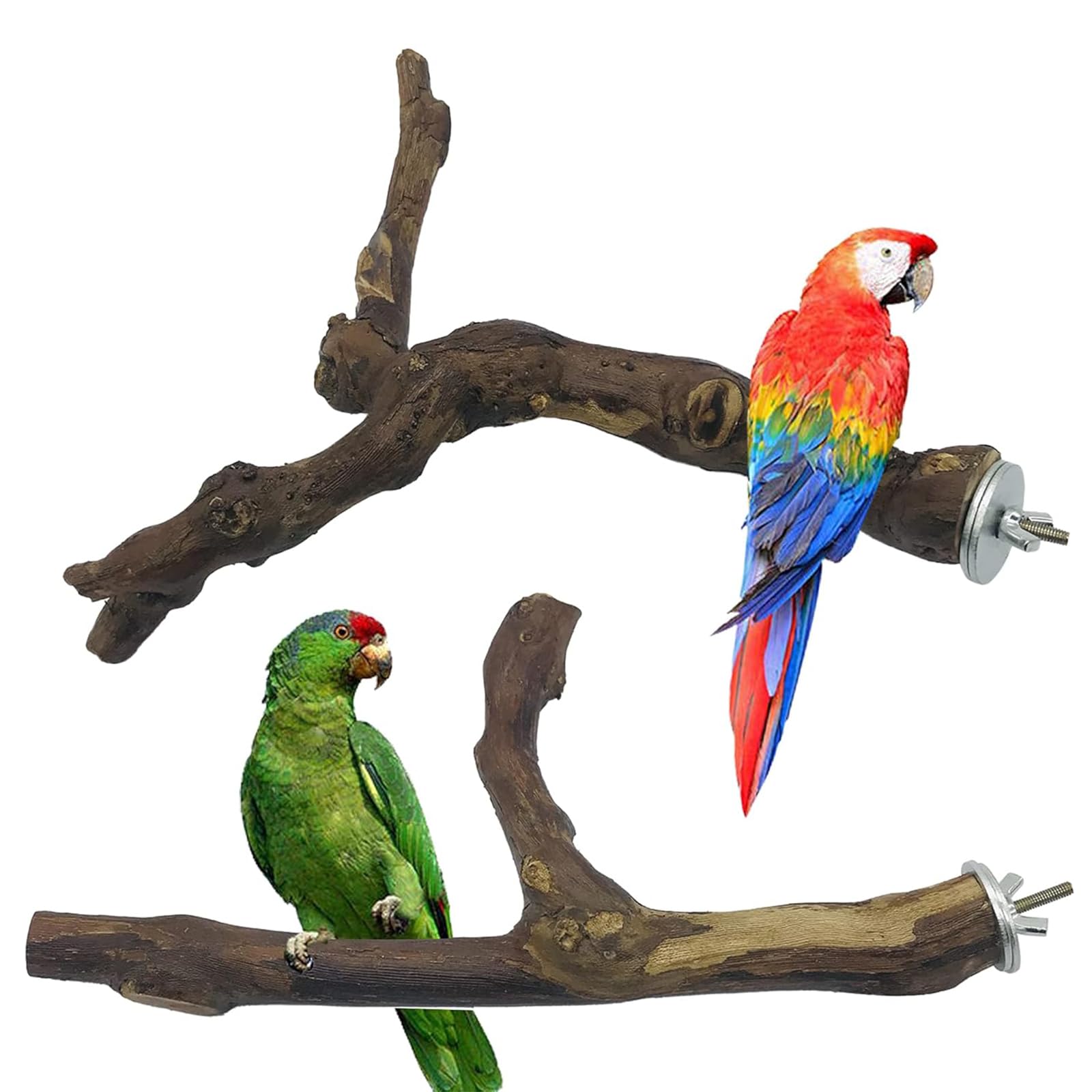 Allazone 2 PCS Natural Grape Stick Fork Bird Perch - Chewing Bird Toys for Parrot Cages, Cockatiels, Parakeets, Finches