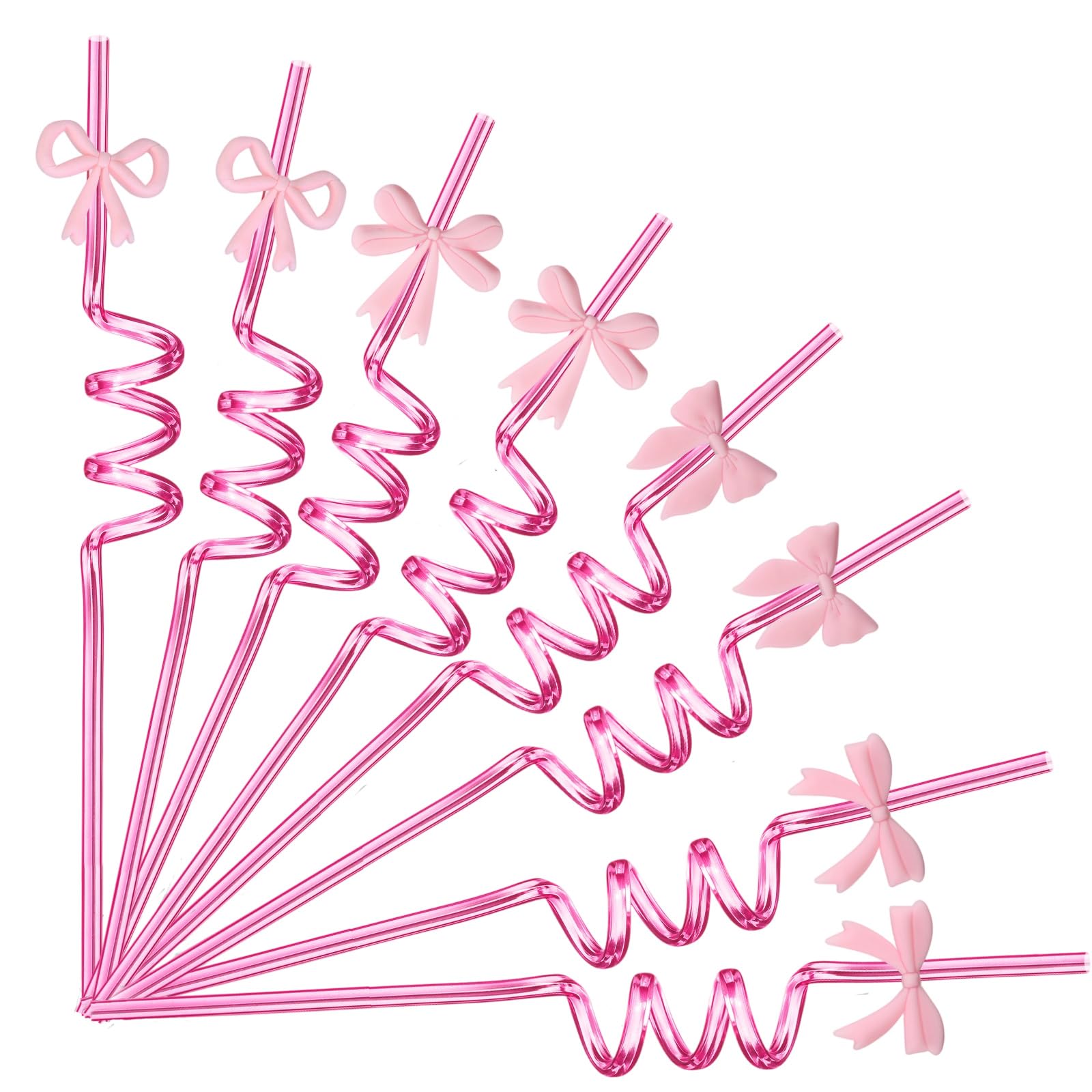Photo 1 of 24 Reusable Pink Spiral Straws with 4 Bow Charms | Pretty Birthday Party, Bachelorette, Wedding, Baby Shower & Home Decor Essentials | Cute Coquette Supplies Straws +2 Brushes(Party Favors Gift Set)