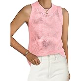 PRETTYGARDEN Summer Crochet Tank Tops for Women 2026 Casual Crewneck Hollow Out Loose Knit Sleeveless Sweater Vest Top Trendy