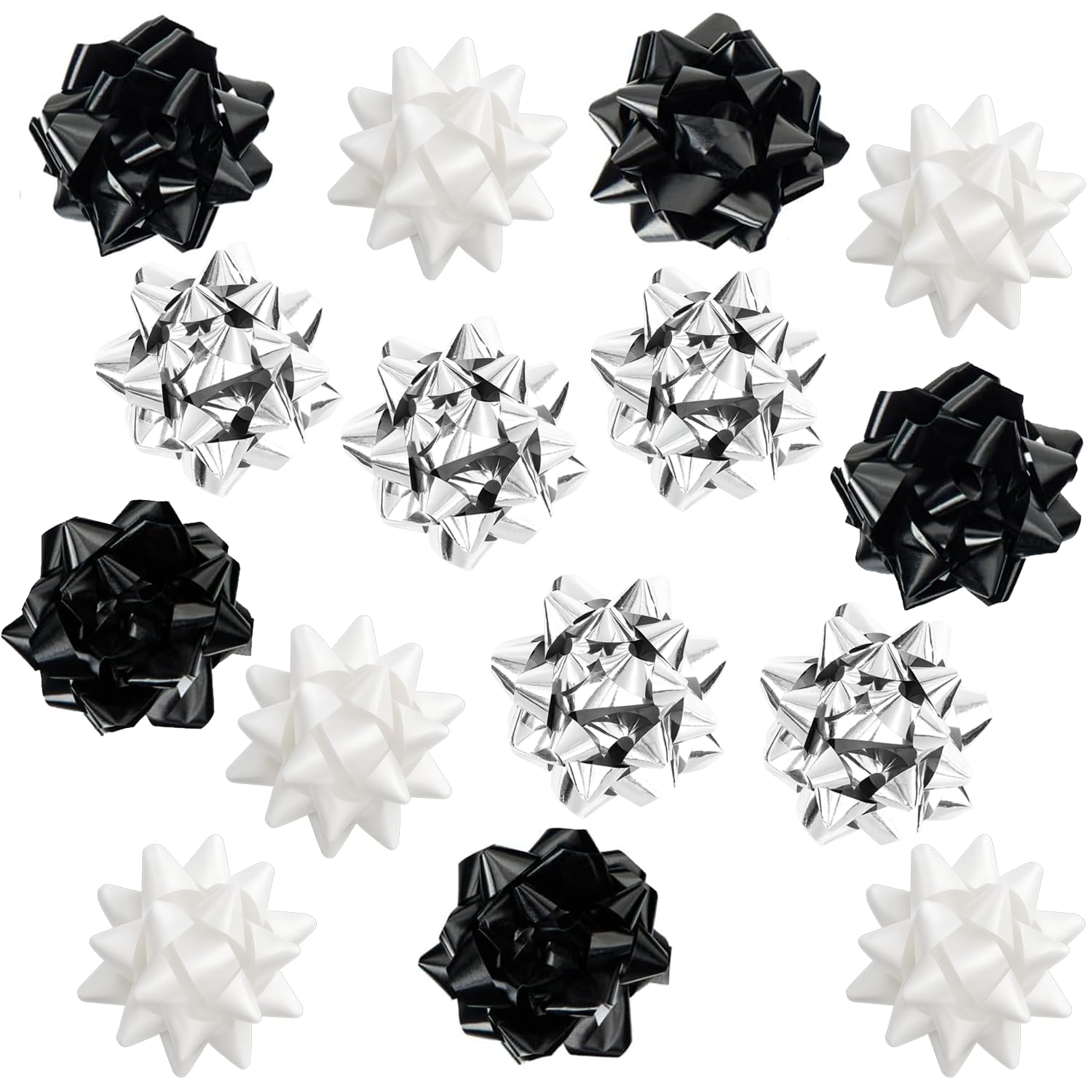 Photo 1 of 15 Pcs Gift Bows Assortment, Decor for Christmas, Birthdays, Weddings, Holiday Embellishments, Presents, Wrapping Paper, Anniversaries, Baby Showers, Bridal Showers, Hanukkah (Black+White+Silver)