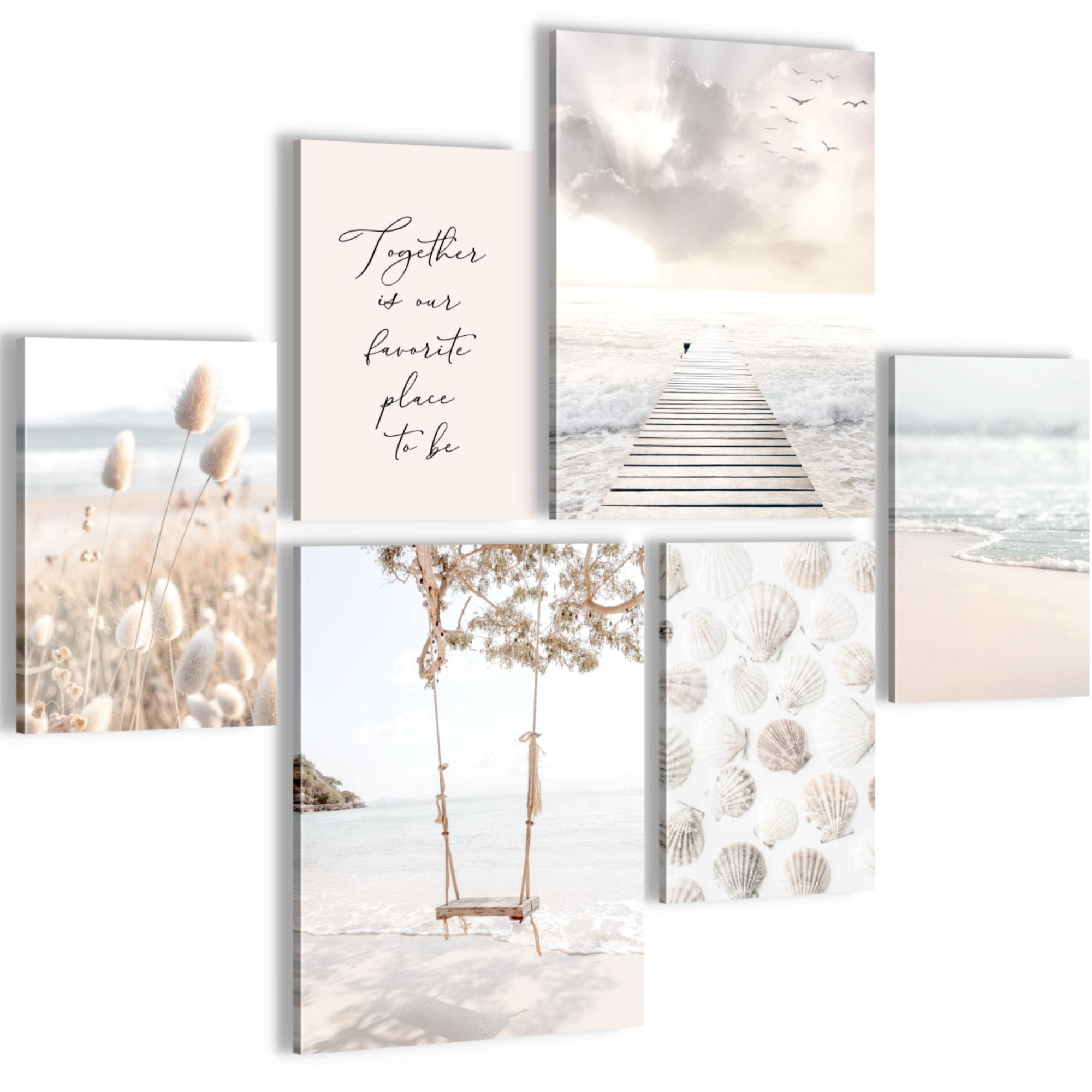 Set of Wall Pictures Beach Sea Relax - STYLISH, NO FRAME REQUIRED - Modern Collage Beige - Living Room Bedroom - N023463a