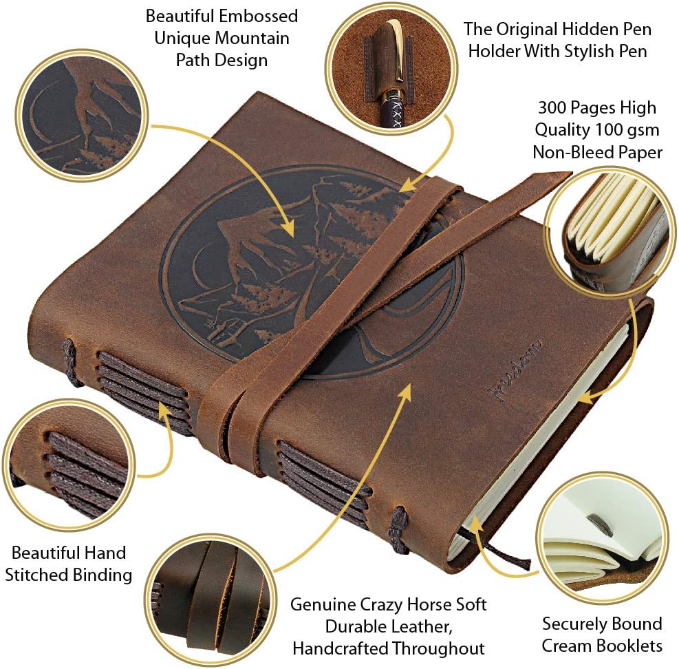 Leather Journal Mountain Notebook Embossed Handmade Travel Diary - Image 3