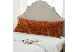 SOCHOW Body Pillow Cover 21x54 Inches, Super Soft and Cozy Leaves Textured Fleece Long Body Pillowcase with Zipper Closure,1 Pack, Caramel