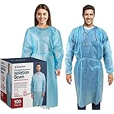 MEDICAL NATION 100 Pack Disposable Isolation Gowns - Blue Level 2 SMS Non-Woven Material - PPE Gowns Disposable for Dental, Medical Use, Fluid-Resistant and Latex-Free Gowns, Universal Size