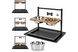 Emfogo Elevated Dog Bowls Stand Adjustable 3 Heights5in 9in 13in with Spill Proof Mat Raised Dog Bowl for Large Dogs 16.5x16 inch