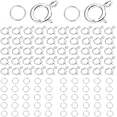 AD Beads Spring Clasps 14K Gold Plated and Silver Plated with Open Jump Rings Round Clasps for Necklaces Bracelet Or Jewelry Making (50Pcs Silver Plated)