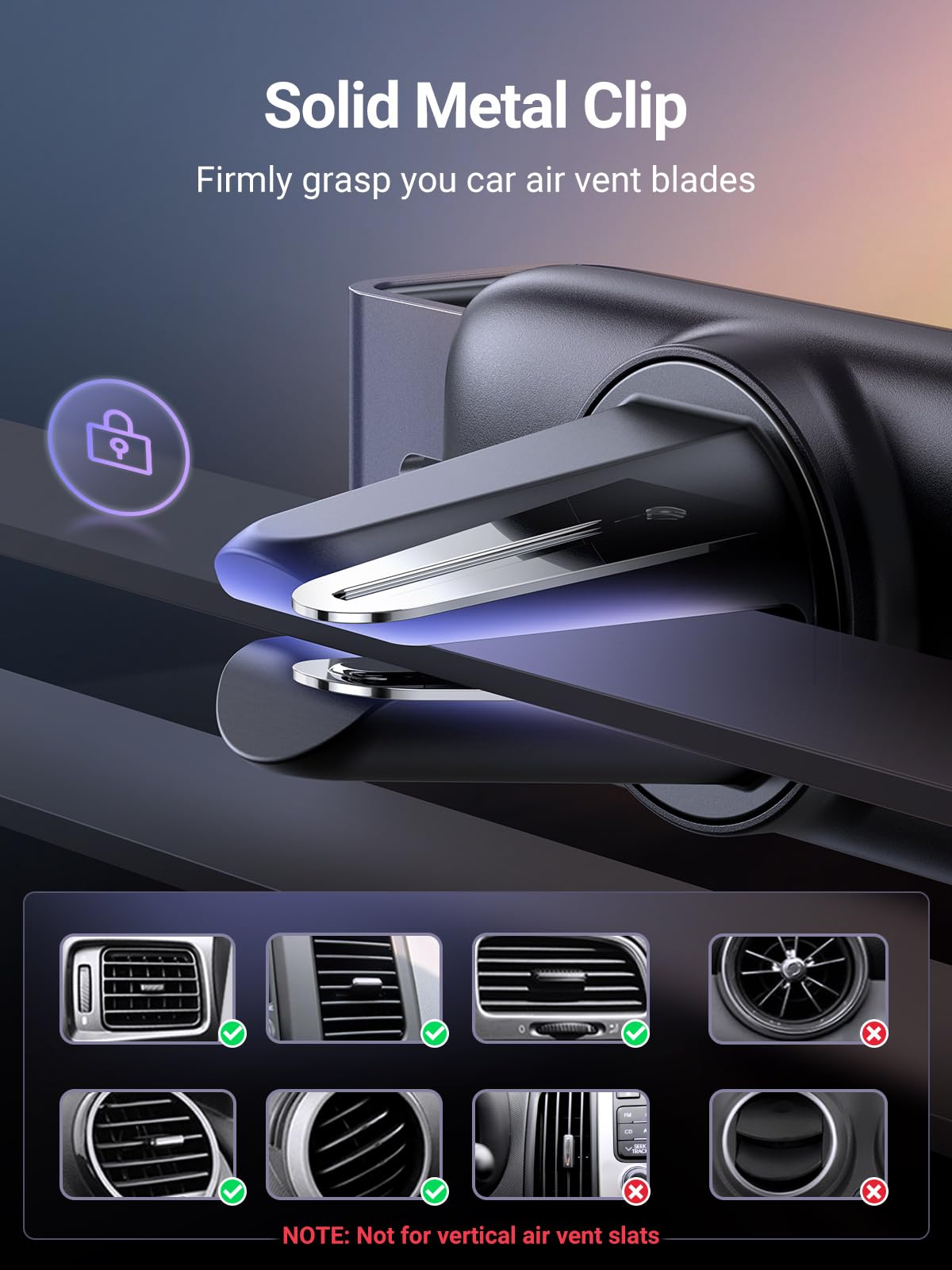 UGREEN Car Vent Phone Mount Air Vent Clip Phone Holder Car Mount Mini Size Compatible with iPhone 17 16 15 14 13 12 Pro Max Mini Plus, iPhone 11 SE XS XR 8 7 6 6S Smartphone