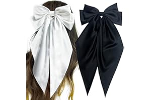 WENANA Oversized Hair Bows for Women - Large Hair Ribbon Bowknots, Metal Hair Clips Hair Accessories in White and Black