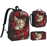 thmnj Cat Kid Backpack Set with Lunch Bag & Pencil Case Large Capacity School Bag 17 Inch Bookbag for Boy Girl