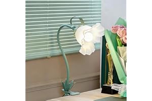 Flower Clip On Desk Lamp for Home and Dorm - Cute Floral Clip On Bedside Book Reading Light, Green Flower Bunk Bed Lighting, 