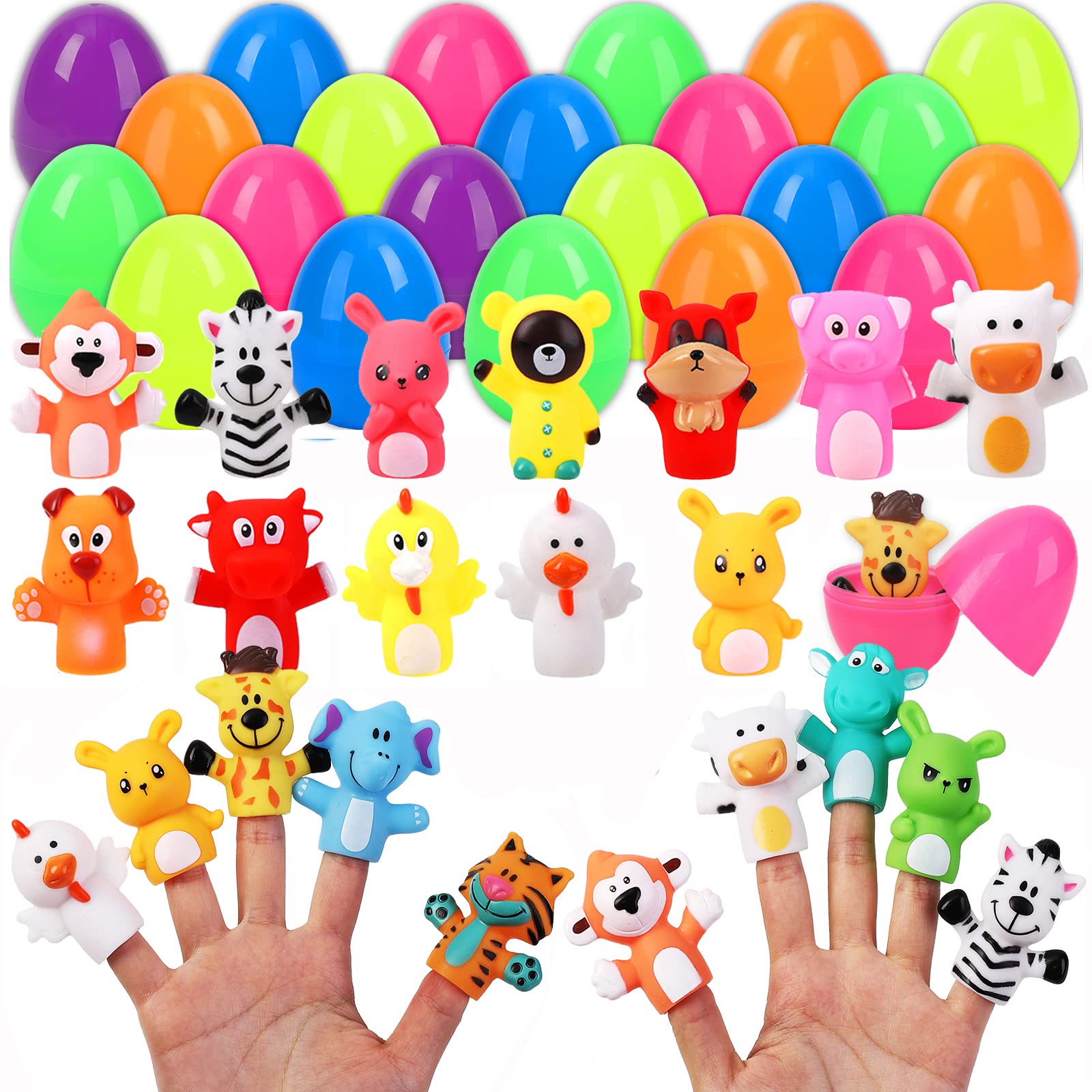 18pcs Easter Eggs PreFilled with Animal Finger Puppets for Easter Party Favors, Easter Basket Stuffers, Easter Egg Fillers, Easter Eggs Hunt, Classroom Prize Supplies