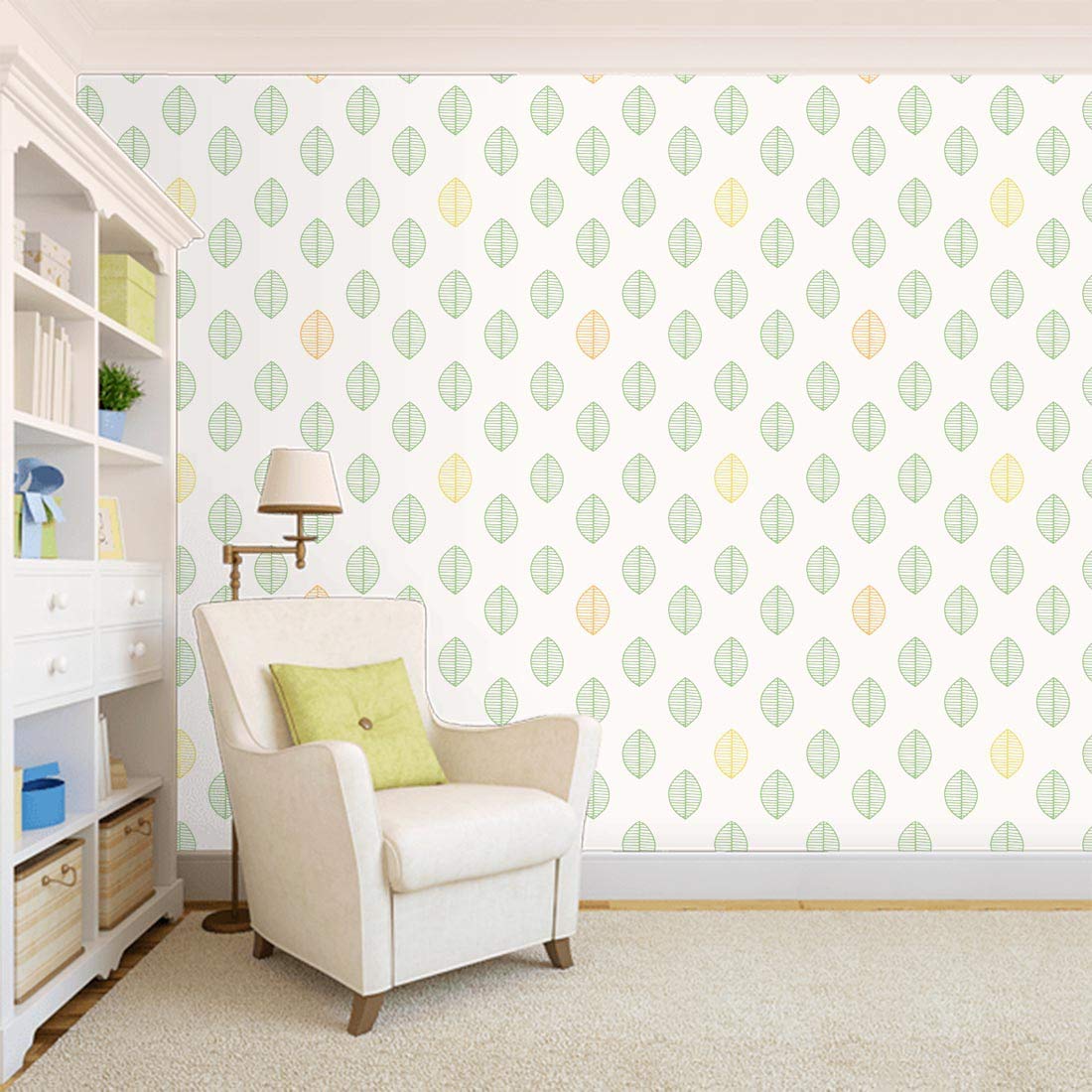 100yellow Designer Hd Green Leaf Pattern Peel And Stick (Self Adhesive