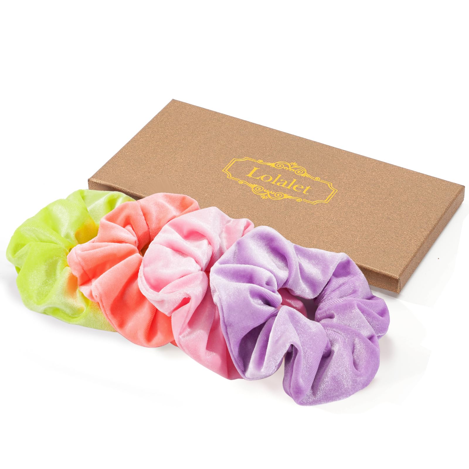 Lolalet Soft Velvet Scrunchies for Hair, Elastic Hair Bands Scrunchy for Women Girls, Ponytail Holder Hair Accessories Teens for Thick Curly Hair -4 Pack, Style D