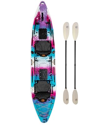 Brooklyn 13.0 Pro Tandem Sit-On-Top Kayak by BKC, 2 to 3 Person Fishing Kayak with Adjustable Seats, Large Dry Storage, 800 lb Capacity (Purple)
