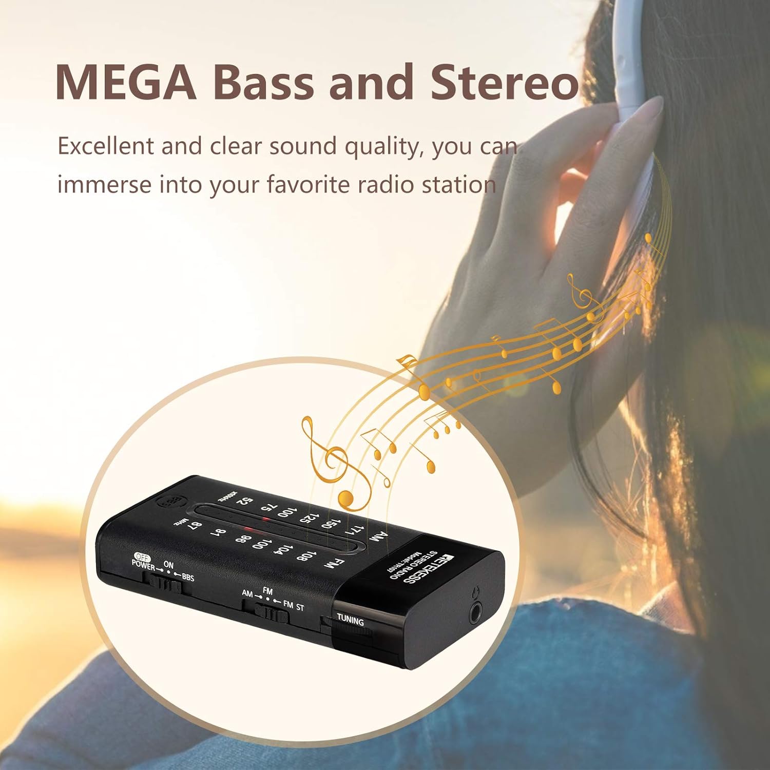 Retekess TR107 Pocket Radio with Headphones, Transistor Radio FM AM, Portable, Bass Boost, AAA Batteries, for Outdoor Indoor - Image 4