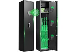 HEANVO 8-12 Fingerprint Gun Safe for Rifles and Pistols,Gun Safes for Rifle and Password Lock, No Assembly Required Quick Access Biometric Gun Cabinet,Dual Alarm & Mute Mode Switching