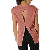icyzone Open Back Workout Top Shirts - Yoga t-Shirts Activewear Exercise Tops for Women