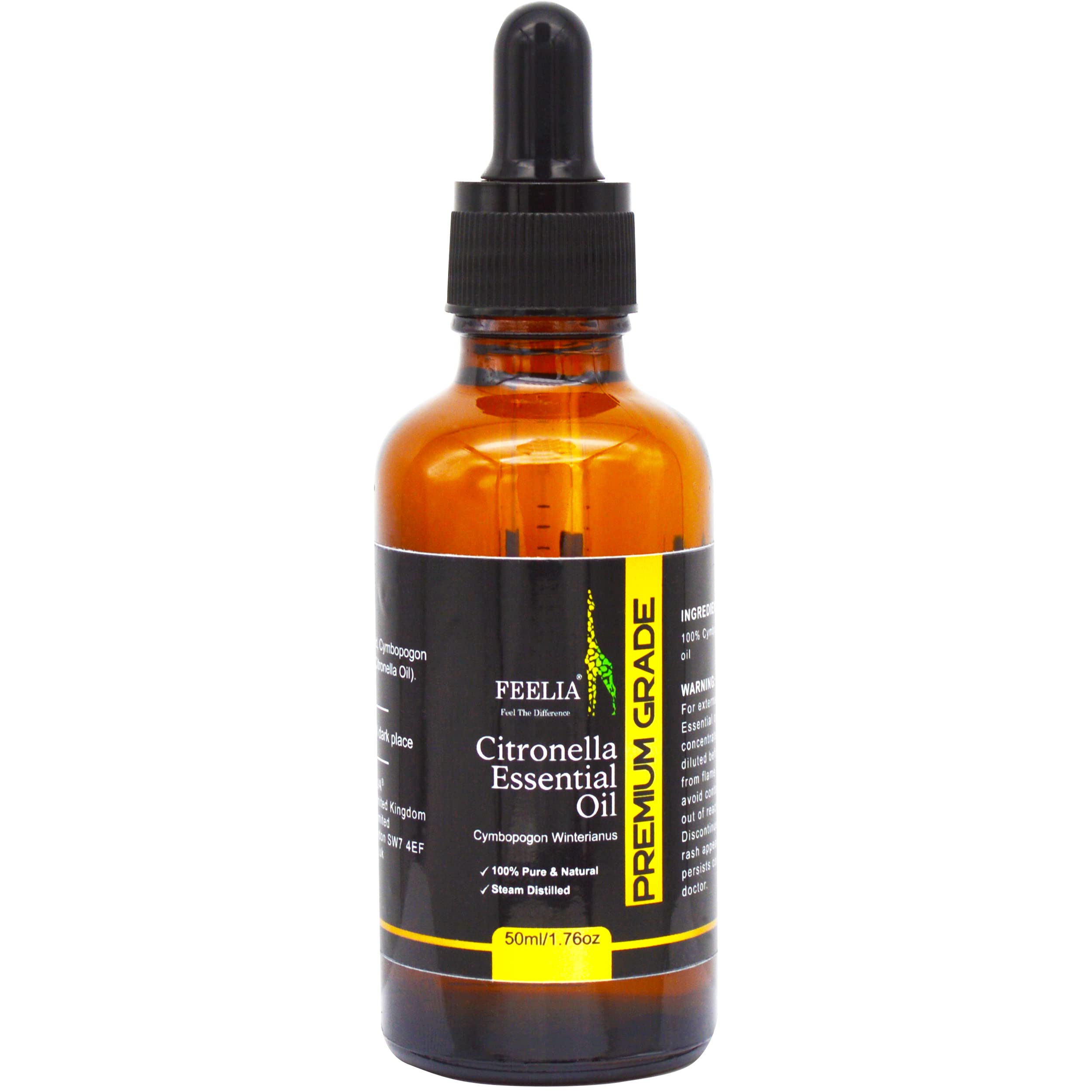 Feelia - Citronella Essential Oil - 100% Pure & Natural, Premium Grade, Steam Distilled & Undiluted, Great for Aromatherapy & Relaxation (50ml, Citronella)