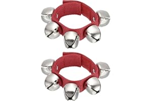 PATIKIL 2pcs Wrist Bells, Jingle Bells Ankle Bells Hand Bells Wrist Bells Bracelet Percussion Instruments Musical Rhythm Band with 5 Silvery Bells for Party Christmas, Red